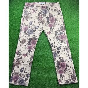 Golden Denim Floral Print Jeans Beige Purple Made in USA Size 36 Slim Fit Rare